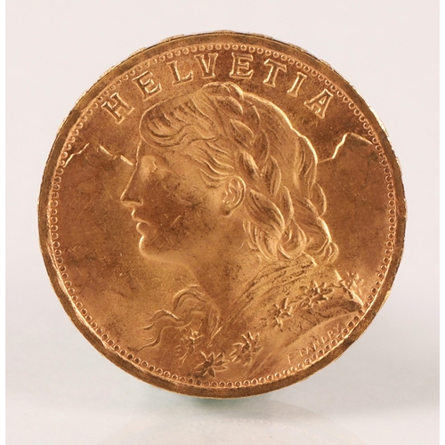 85 - Swiss Helvetia 20 Francs gold coin 1947, weight 6.4 grams