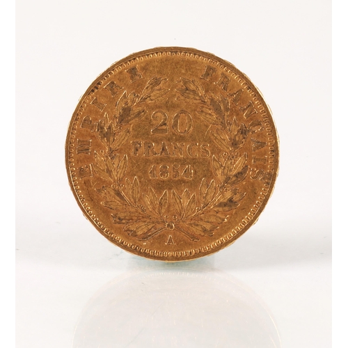 102 - Napoleon III French 20 franc gold coin 1854, weight 6.4 grams