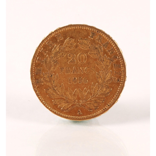 105 - Napoleon III French 20 franc gold coin 1856, weight 6.4 grams
