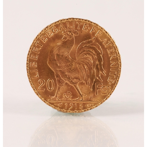 110 - French Republique 20 franc gold coin 1913, weight 6.4 grams