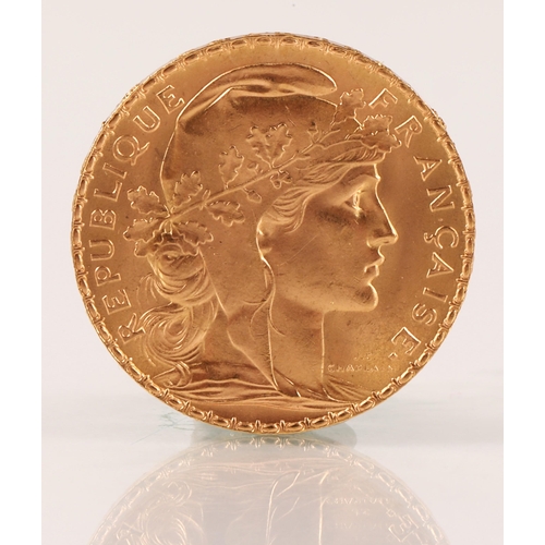 110 - French Republique 20 franc gold coin 1913, weight 6.4 grams