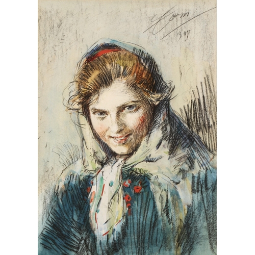 273 - Anders Leonard Zorn (Swedish 1860-1920)'Girl Portrait with Scarf'framed mixed media on papersigned u... 