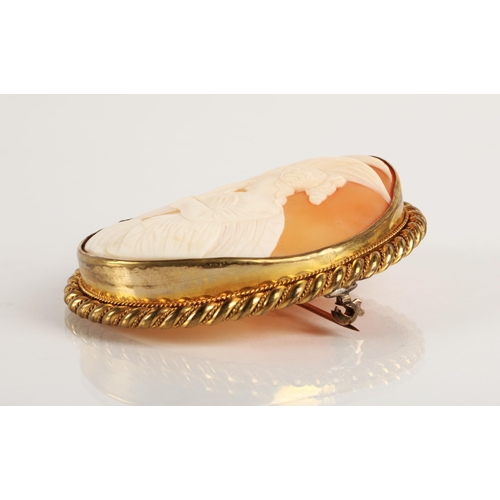 33 - Victorian unmarked gold mounted carved shell cameo brooch, depicting Hebe, the Greek goddess of yout... 