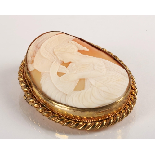 33 - Victorian unmarked gold mounted carved shell cameo brooch, depicting Hebe, the Greek goddess of yout... 