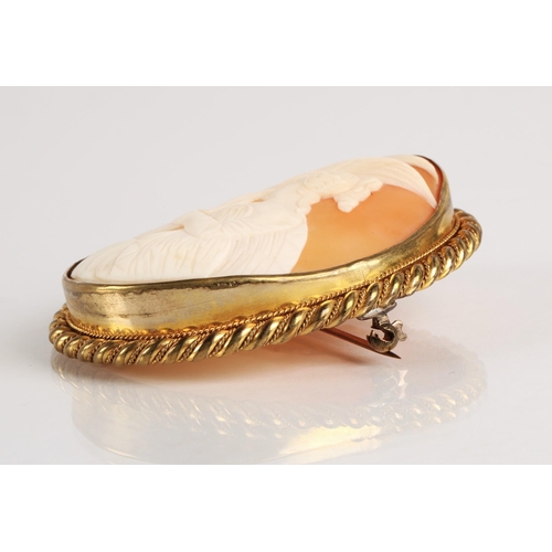 33 - Victorian unmarked gold mounted carved shell cameo brooch, depicting Hebe, the Greek goddess of yout... 