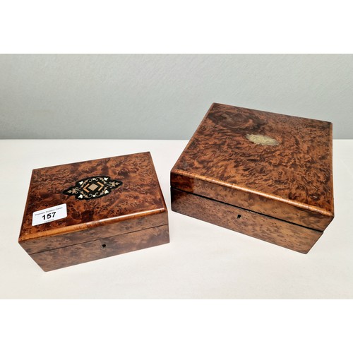 Two walnut inlaid boxes.
