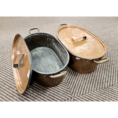 Two copper fish kettles.