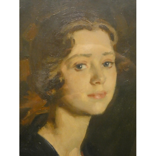 320 - Wilfred Gabriel de Glehn RA (British, 1870 - 1951)Portrait of Louise, c. 1919, half-length in a blue... 