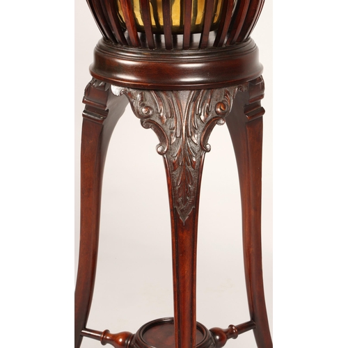 356 - Mahogany jardiniere stand with brass insert, 83cm high, 37cm diameter
