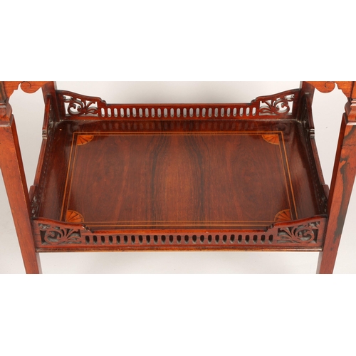 357 - Rosewood inlaid drop leaf side table with fitted drawer and under tier, supported on four legs on fo... 