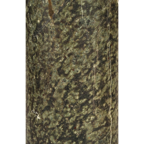 359 - Green marble jardiniere stand, square top on a tapered column supported on an octagonal base, 110cm ... 