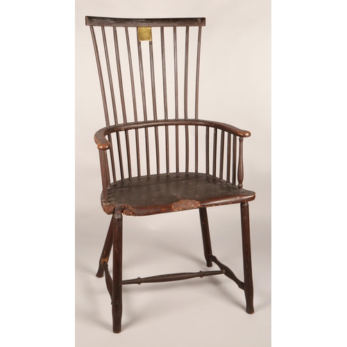 360 - Robert Burns Interest 18th century Windsor chair, with brass plaque' This chair was occupied by brot... 