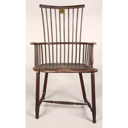 360 - Robert Burns Interest 18th century Windsor chair, with brass plaque' This chair was occupied by brot... 