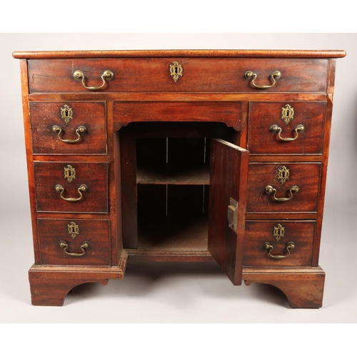 361 - George III mahogany kneehole desk, fitted drawer over freeze drawer, with three drawers either side,... 