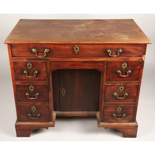 361 - George III mahogany kneehole desk, fitted drawer over freeze drawer, with three drawers either side,... 