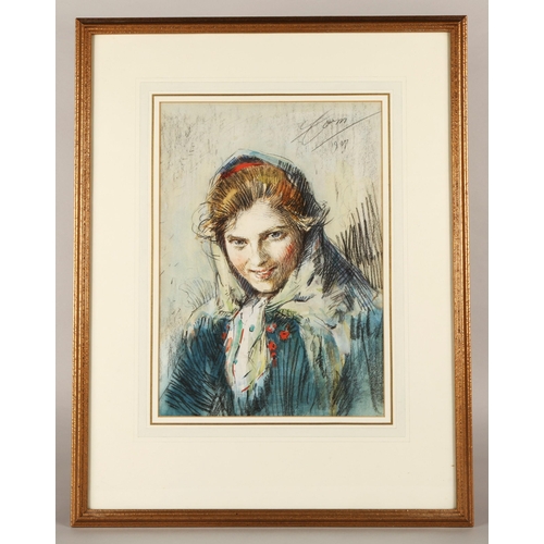 273 - Anders Leonard Zorn (Swedish 1860-1920)'Girl Portrait with Scarf'framed mixed media on papersigned u... 