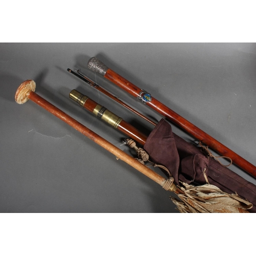 Fishing rods and tackle, fishing creel etc, umbrella.