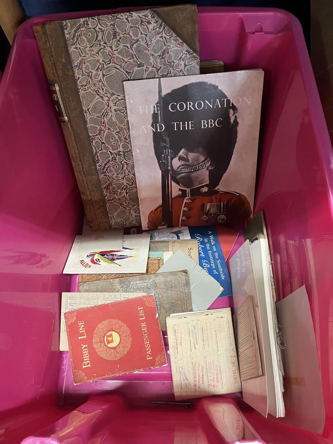 Box containing ephemera to include ration book, maps, The Sheriffs ...
