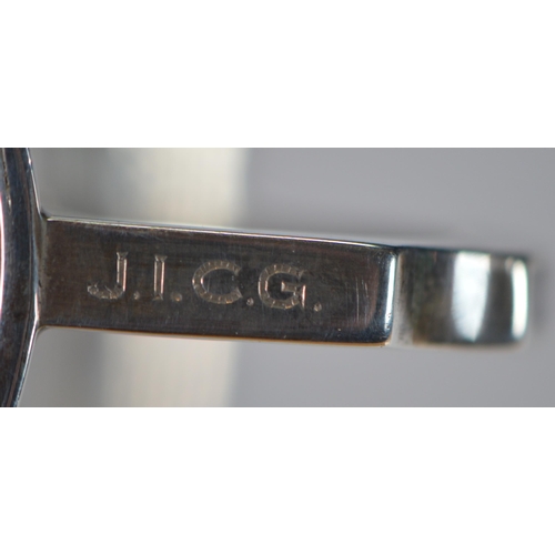 33 - George V silver christening mug with faceted dimples, scroll handle, on octagonal foot, by SW Smith ... 
