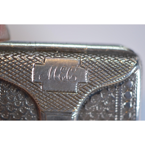 38 - Two Georgian silver vinaigrettes, c. 1820s, each with an engraved cartouche to the hinged top and gi... 