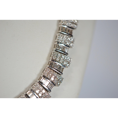 66 - Diamond collar, baguette and brilliant-cut, set in white gold, '18k', 64g gross.
