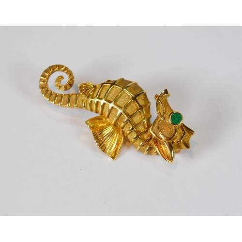 67 - Cartier gold seahorse brooch, '18k', set with emerald eye, assayed 1959, ref no. K9840, 4.3cm x 1.9c... 