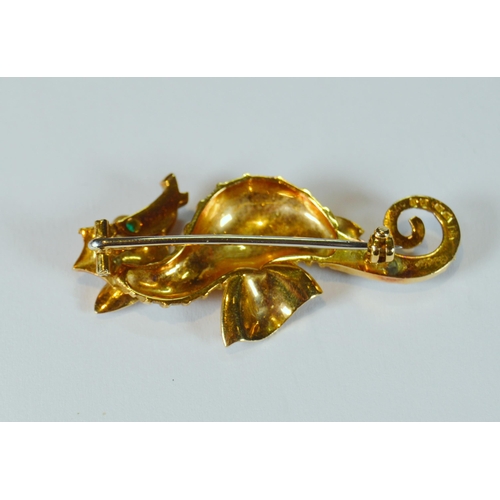 67 - Cartier gold seahorse brooch, '18k', set with emerald eye, assayed 1959, ref no. K9840, 4.3cm x 1.9c... 