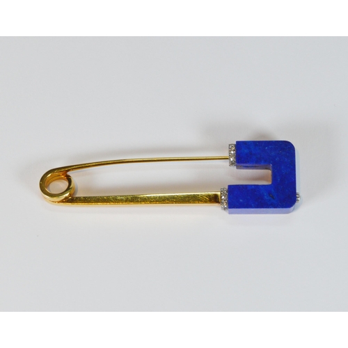 72 - Cartier 18ct gold safety pin set with lapis lazuli and diamond bands, collet-set, '750' signed, ref.... 