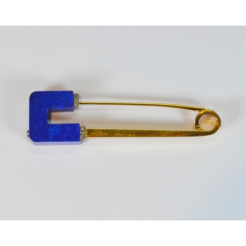 72 - Cartier 18ct gold safety pin set with lapis lazuli and diamond bands, collet-set, '750' signed, ref.... 