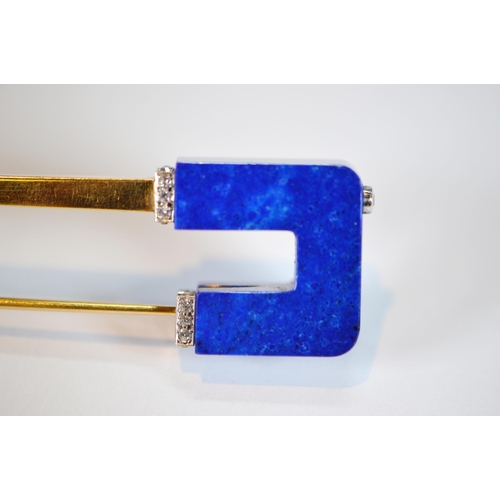 72 - Cartier 18ct gold safety pin set with lapis lazuli and diamond bands, collet-set, '750' signed, ref.... 