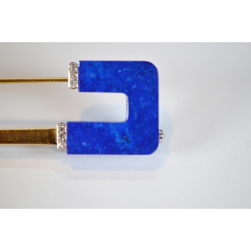 72 - Cartier 18ct gold safety pin set with lapis lazuli and diamond bands, collet-set, '750' signed, ref.... 