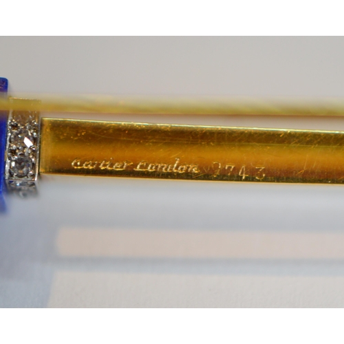 72 - Cartier 18ct gold safety pin set with lapis lazuli and diamond bands, collet-set, '750' signed, ref.... 