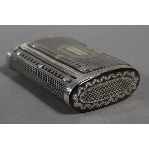 51 - Silver decorated ebonised snuff box, dated 4th Dec 1844.