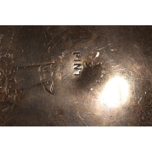 53 - Silver sauce boat with wavy edged rim raised on paw supports with scrolling handle, Walker & Hal... 