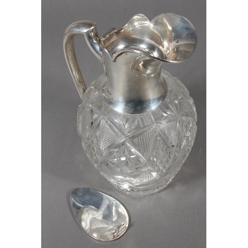 54 - Geo V silver mounted heavily cut glass claret jug, John Grinsell & Sons, Birmingham, 1918, 21cm ... 