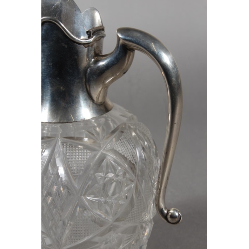 54 - Geo V silver mounted heavily cut glass claret jug, John Grinsell & Sons, Birmingham, 1918, 21cm ... 