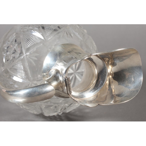 54 - Geo V silver mounted heavily cut glass claret jug, John Grinsell & Sons, Birmingham, 1918, 21cm ... 