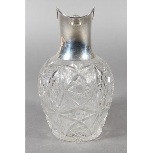 54 - Geo V silver mounted heavily cut glass claret jug, John Grinsell & Sons, Birmingham, 1918, 21cm ... 