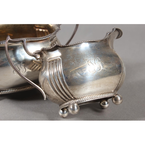 61 - Geo V silver four piece tea service raised on ball feet, Fenton, Russell & Co Ltd, London, 1913,... 