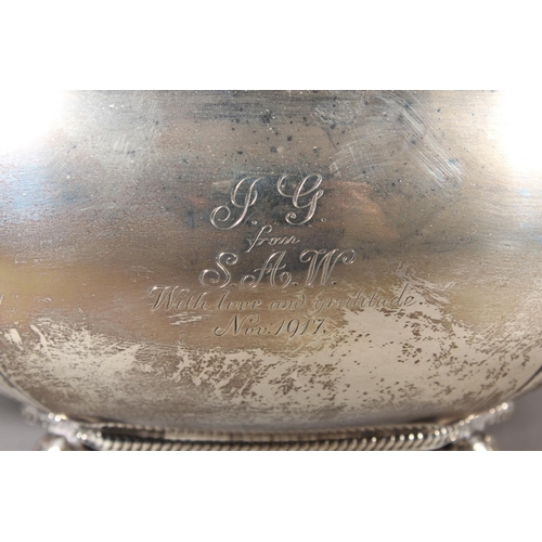 61 - Geo V silver four piece tea service raised on ball feet, Fenton, Russell & Co Ltd, London, 1913,... 