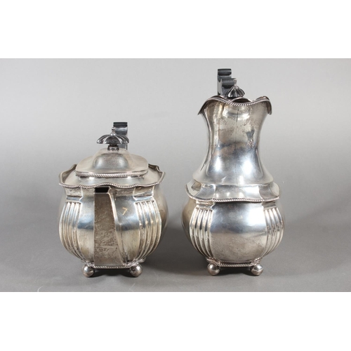 61 - Geo V silver four piece tea service raised on ball feet, Fenton, Russell & Co Ltd, London, 1913,... 