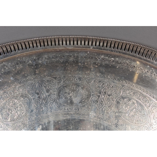 63 - Victorian silver twin handled tray of oval form, the tray with beadwork edge and pierced border and ... 