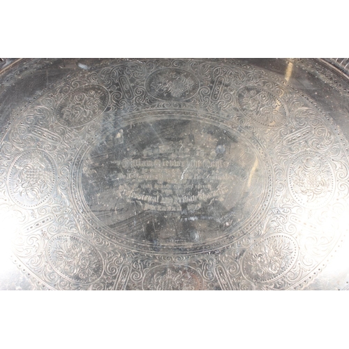 63 - Victorian silver twin handled tray of oval form, the tray with beadwork edge and pierced border and ... 