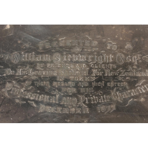63 - Victorian silver twin handled tray of oval form, the tray with beadwork edge and pierced border and ... 