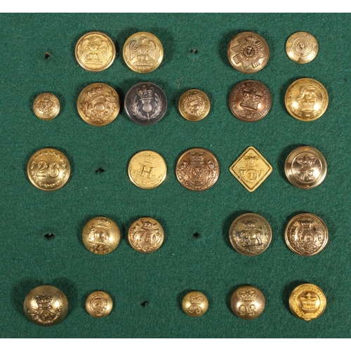 Framed display of buttons to include Royal Scots, 25th Regiment Kings ...