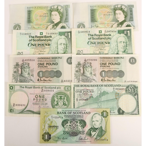 Nine one pound notes to include two Bank of England, one Bank of ...