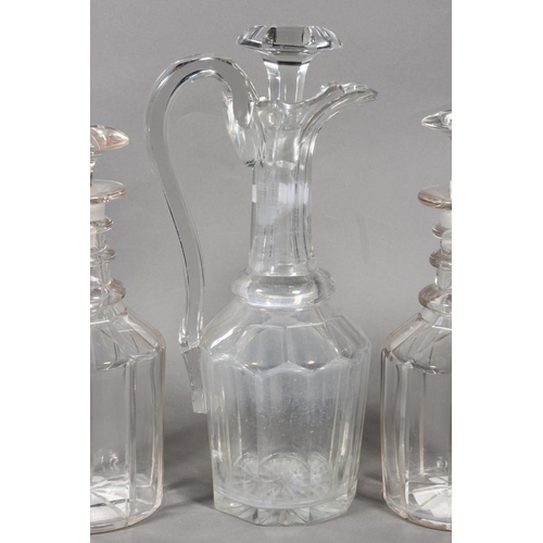25 - 19th century decanter and stopper and a pair of decanters with stoppers.