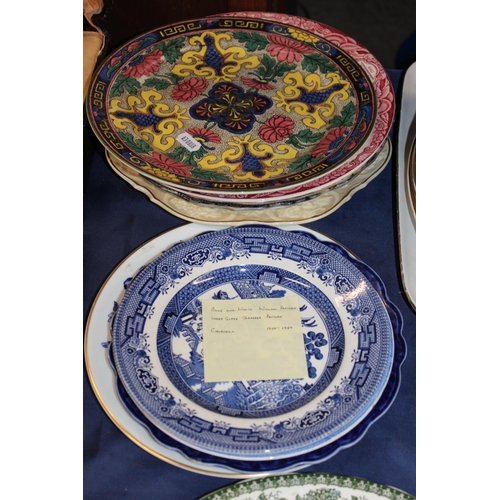 44 - Ceramics and dishes including a Royal Doulton plate, a fish service, a blue and white plate, etc.