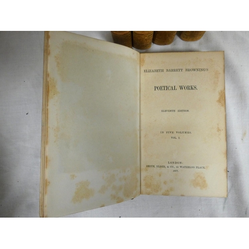 2 - BROWNING ELIZABETH BARRETT.&nbsp;&nbsp;Poetical Works. 5 vols. Eng. frontis. 12mo. Calf, gilt back, ... 