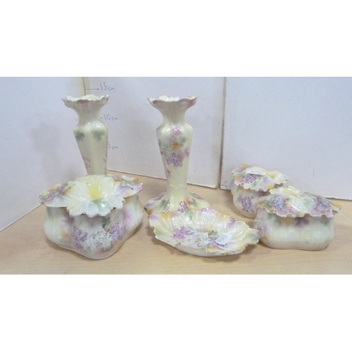 25 - Victorian-style pottery toilet jug, near-matching soap dish, another ceramic toilet jug and bowl, al... 